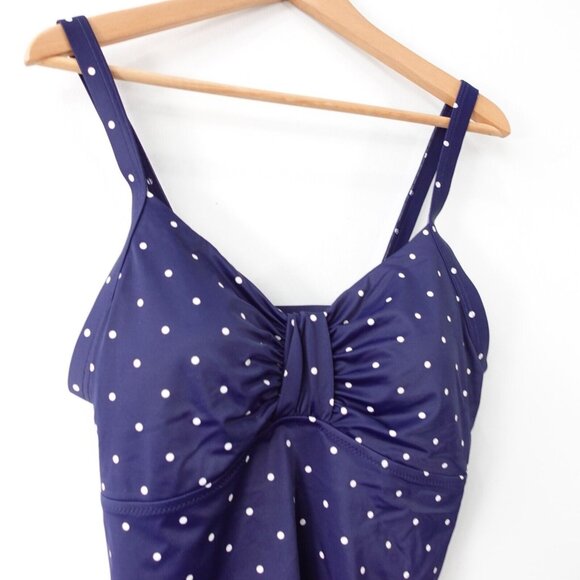 LL BEAN Swimsuit 8 Tankini Navy Padded Sweetheart Dots Medium Sunblocking UPF50+ - Picture 2 of 9